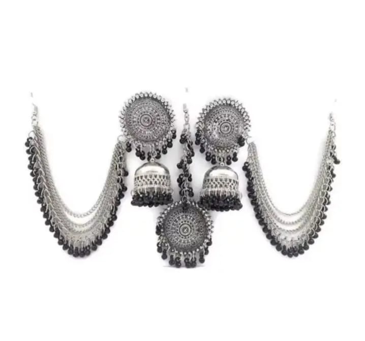 Black colour afghani jhumki maang tika earing set