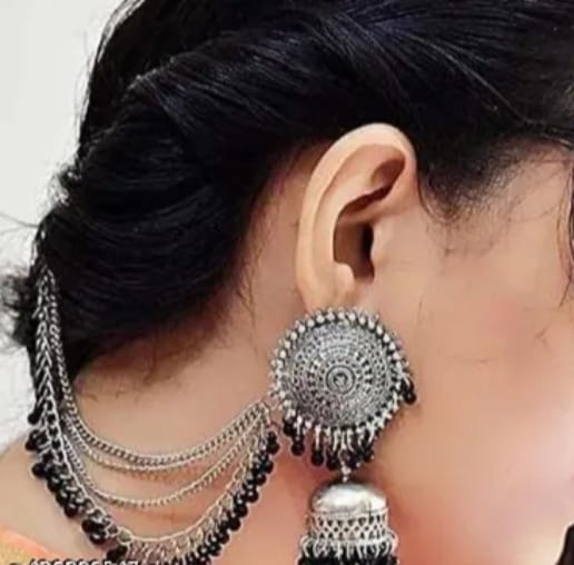 Black colour afghani jhumki maang tika earing set