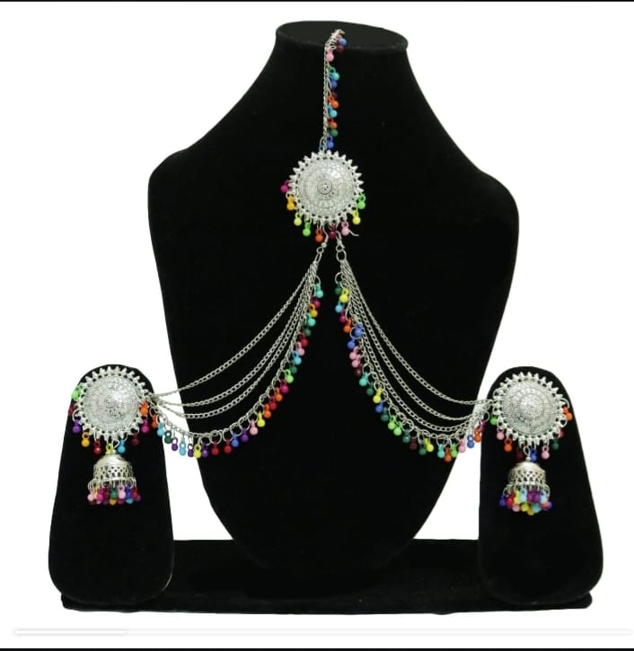 Traditional Oxidised Silver Multicolor Jewellery Set