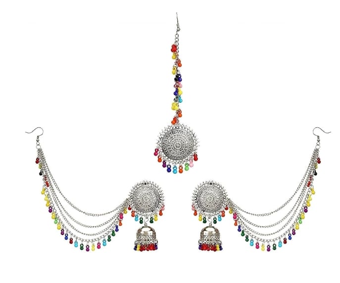Traditional Oxidised Silver Multicolor Jewellery Set