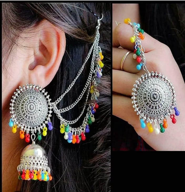 Traditional Oxidised Silver Multicolor Jewellery Set