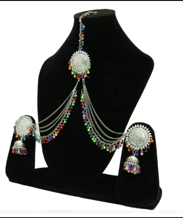 Traditional Oxidised Silver Multicolor Jewellery Set