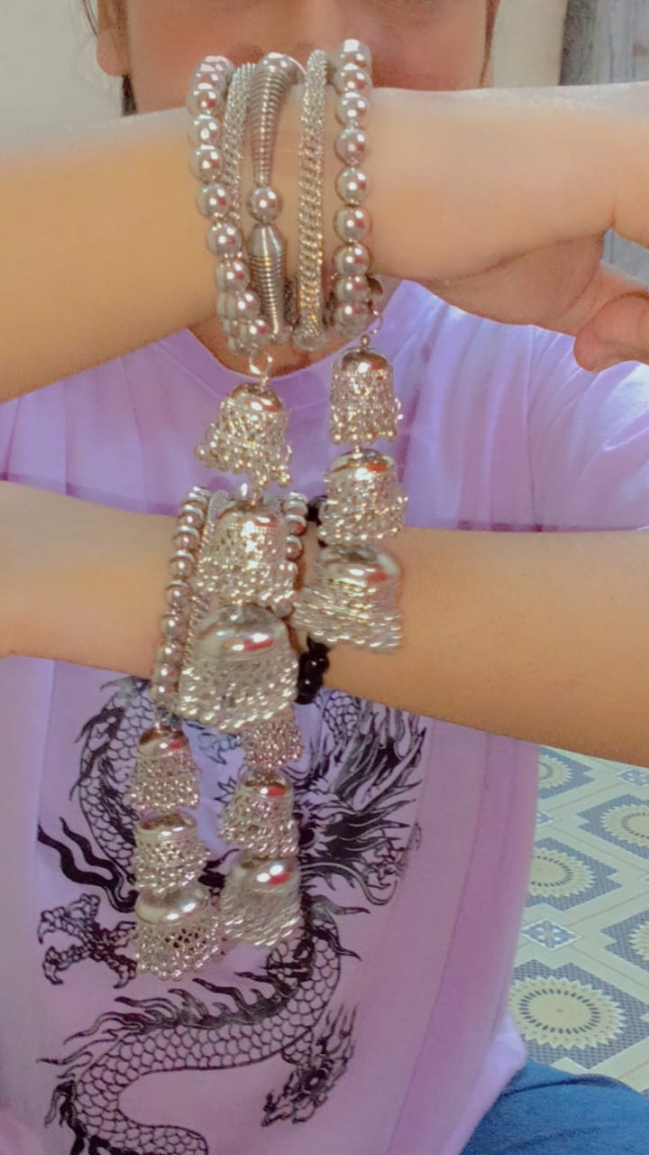 Elegant Silver Plated 3 Jhumki Bangle – Traditional Charm