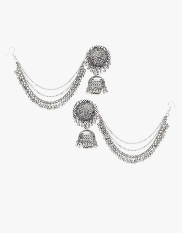 Afghani jhumki earing maang tika silver platted set