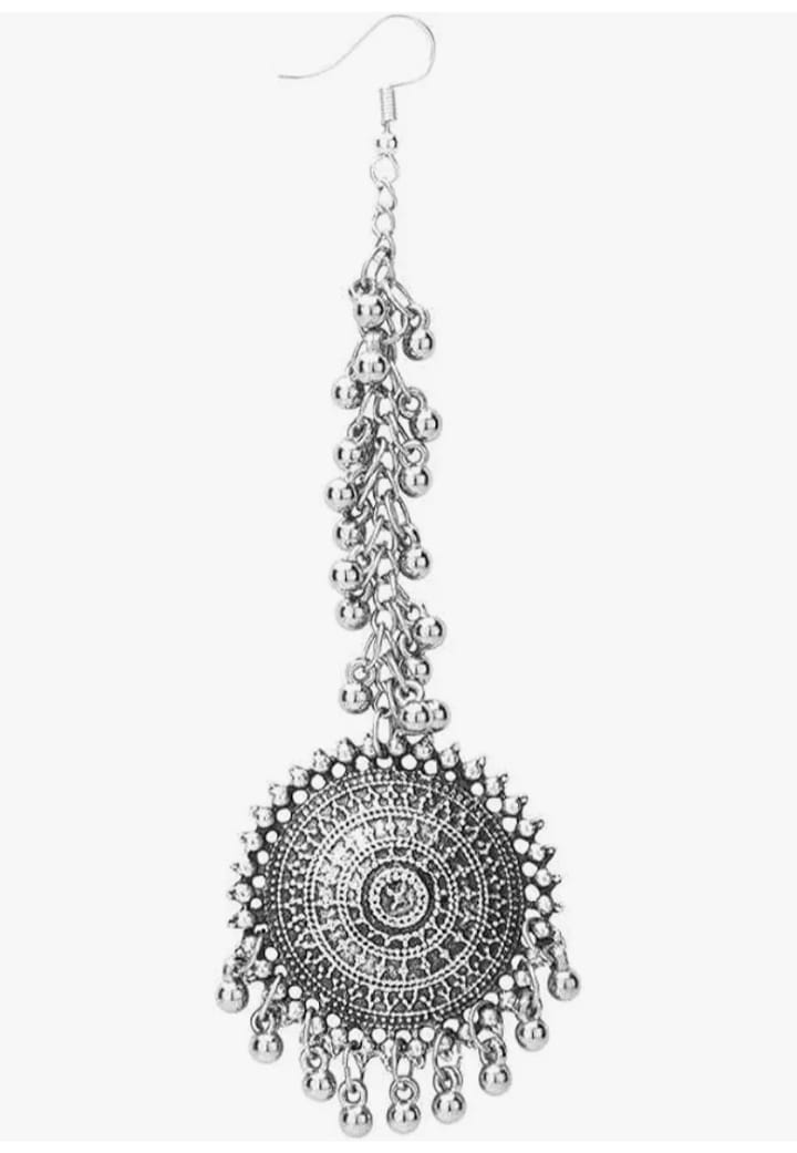 Afghani jhumki earing maang tika silver platted set